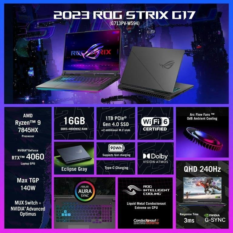 ASUS ROG Strix G17 (2023) 17.3” QHD 240Hz Gaming Laptop, AMD Ryzen 9-7845HX, NVIDIA GeForce RTX 4060, 16GB DDR5 RAM, 1TB SSD, Windows 11, G713PV-WS94 - Image 4