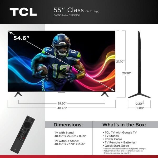 TCL 55" QM6K Series QD-Mini LED QLED 4K UHD Smart TV with Google TV (NEW 2025) 55QM6K - Image 3