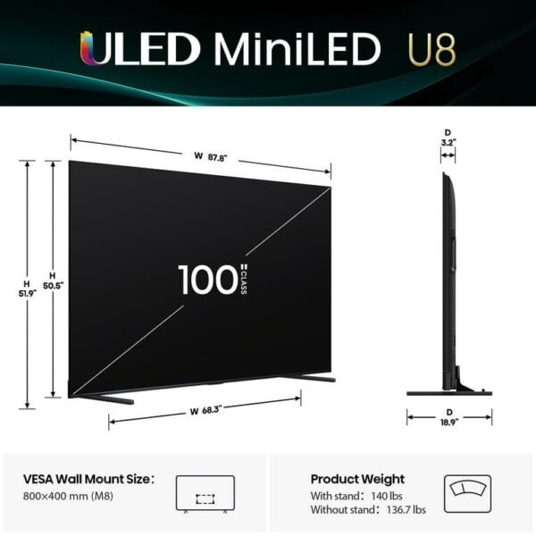 Hisense 100" Class U8 Series Mini-LED ULED 4K UHD Google Smart TV (100U8QG, 2025 Model) - Image 15