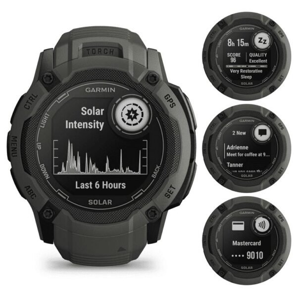 Garmin Instinct 2X Solar Rugged GPS Smartwatch, Moss with Power Glass Lens, LED Flashlight