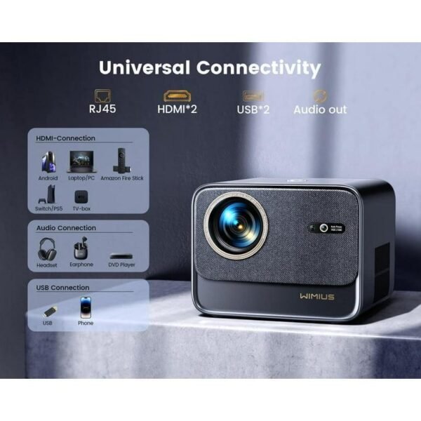 [Netflix Certified & Dolby Audio] WiMiUS 4K Projector with WiFi and Bluetooth, 700ANSI Lumens, Auto Focus & 6D Keystone, Built-in Streaming Apps, Outdoor & Home Theater Movies - Image 3