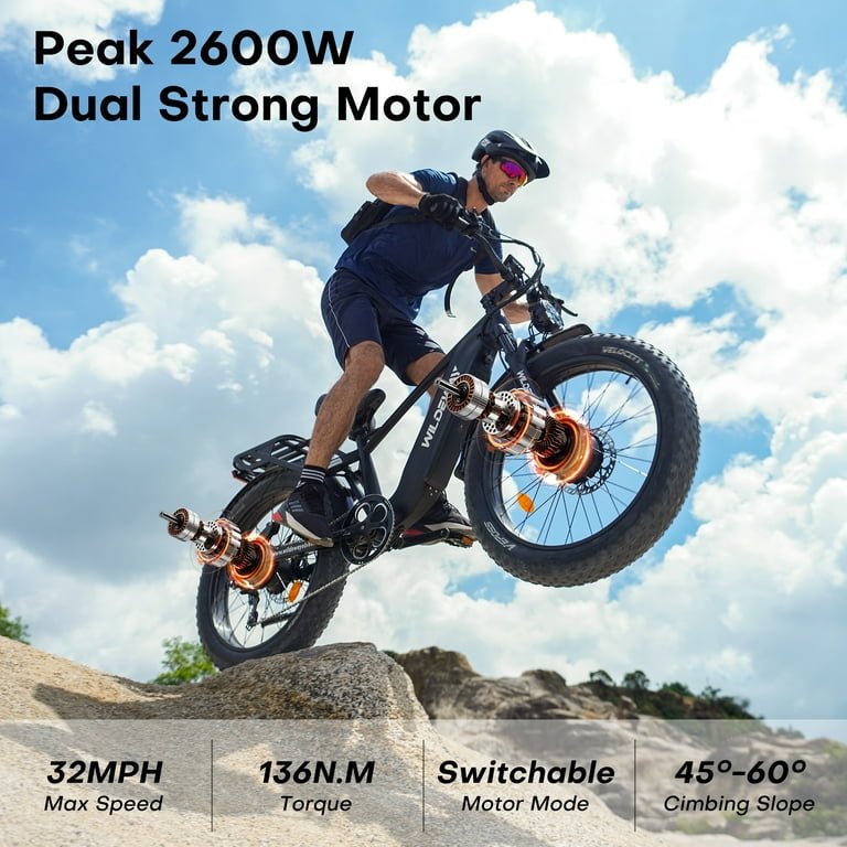 Dual Motors AWD 2600W Electric Bike for Adult 26'', UL2849 48V 30/60AH Removable Battery E-mountain bike 4.0 Fat Tire up to 32MPH Long Range Off-road Ebike Beach Dual Hydraulic&Brakes E-Bicycle - Image 7