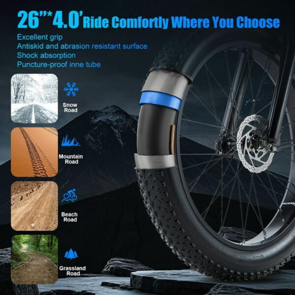 Dual Motors AWD 2600W Electric Bike for Adult 26'', UL2849 48V 30/60AH Removable Battery E-mountain bike 4.0 Fat Tire up to 32MPH Long Range Off-road Ebike Beach Dual Hydraulic&Brakes E-Bicycle - Image 2