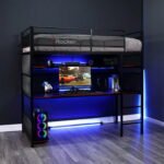X Rocker Gaming Bunk Bed, Metal, Shelves, Twin, Black