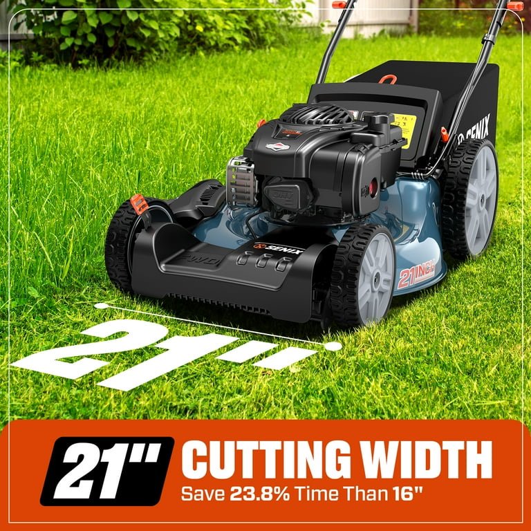 SENIX Self-Propelled Gas Lawn Mower, 21in Blade / 22in Deck, 140cc 4-Cycle Made in USA Briggs & Stratton Engine, 3-in-1, 6-Position Adjustment, 11in Rear Wheels, LSSG-M9 - Image 10