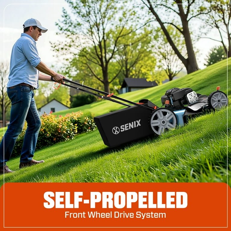 SENIX Self-Propelled Gas Lawn Mower, 21in Blade / 22in Deck, 140cc 4-Cycle Made in USA Briggs & Stratton Engine, 3-in-1, 6-Position Adjustment, 11in Rear Wheels, LSSG-M9 - Image 8