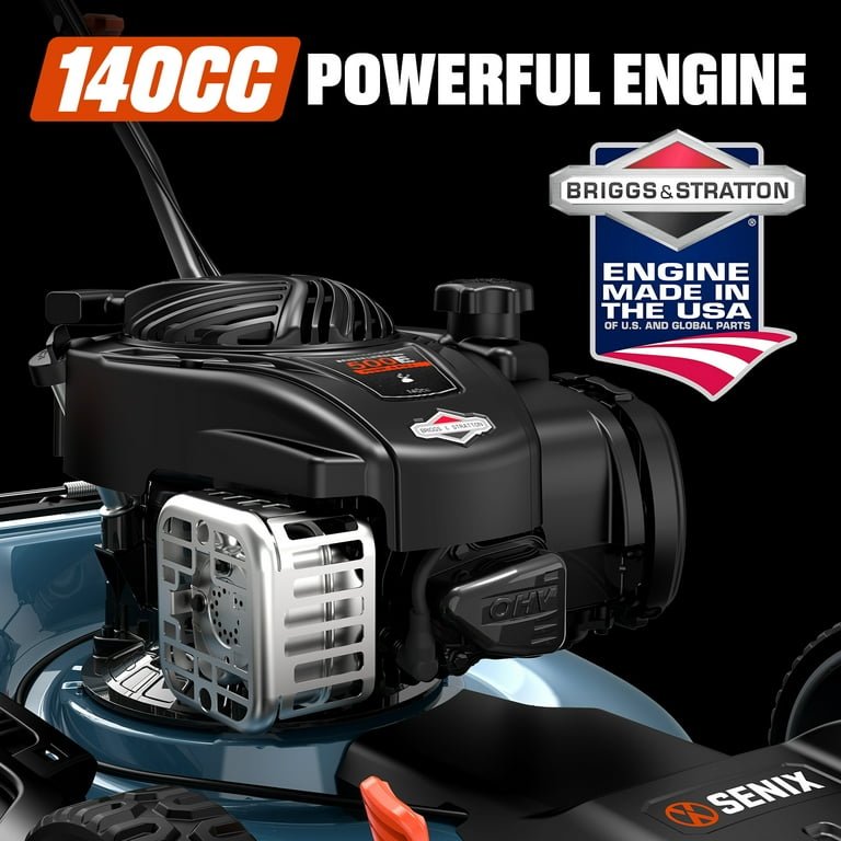 SENIX Self-Propelled Gas Lawn Mower, 21in Blade / 22in Deck, 140cc 4-Cycle Made in USA Briggs & Stratton Engine, 3-in-1, 6-Position Adjustment, 11in Rear Wheels, LSSG-M9 - Image 7