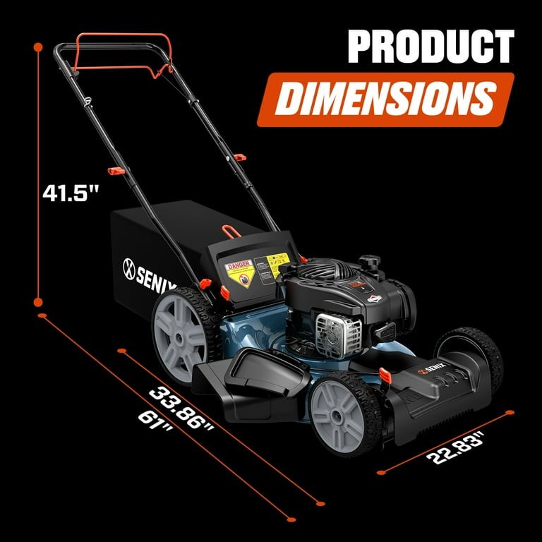 SENIX Self-Propelled Gas Lawn Mower, 21in Blade / 22in Deck, 140cc 4-Cycle Made in USA Briggs & Stratton Engine, 3-in-1, 6-Position Adjustment, 11in Rear Wheels, LSSG-M9 - Image 5