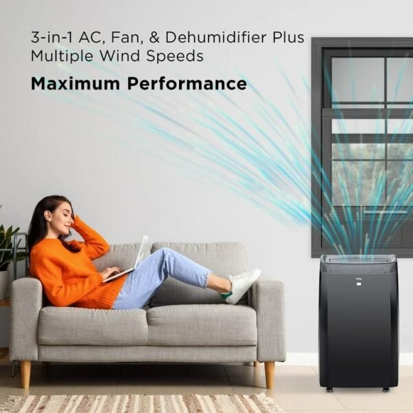 TCL 10,000 BTU 450 sq. ft. Smart Portable Air Conditioner and Heater with Fan & Dehumidifier - Black - W10P95-B5 - Image 11