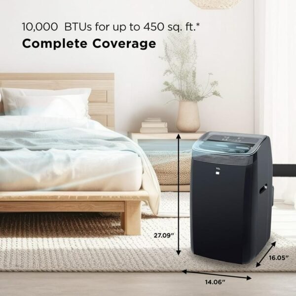 TCL 10,000 BTU 450 sq. ft. Smart Portable Air Conditioner and Heater with Fan & Dehumidifier - Black - W10P95-B5 - Image 9