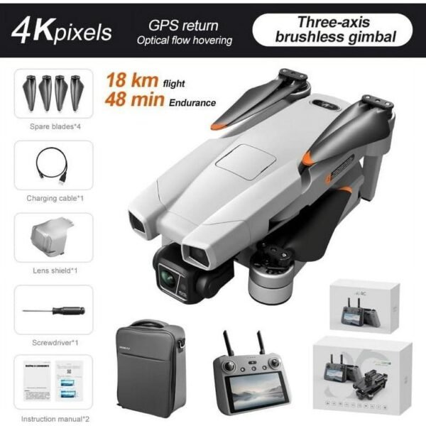 AE86 PRO MAX Screen Control Aerial Drone , Obstacle avoidance drone, Load capacity Endurance 48 minutes, 4K quality, 3-axis stabilized gimbal, Aerial camera, Black/Grey (Gray, 3 Battery_Non-Avoidance) - Image 12