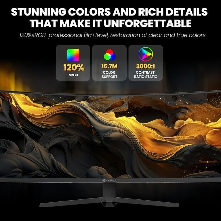 CRUA 49 Inch Ultra-Wide Curved Gaming Monitor, 144Hz/165Hz, DFHD (3840x1080p), 1500R,FreeSync, 32:9, 120% sRGB, HDMI 2.1 & DP 1.4, Wall Mount Install, Black - Image 3