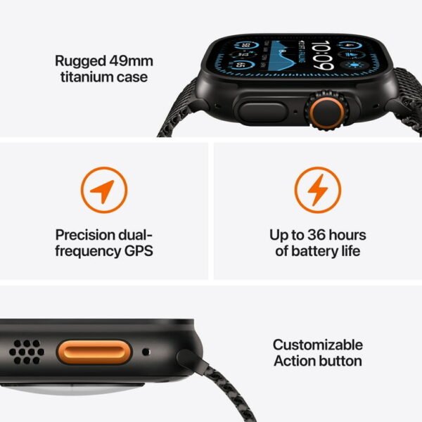 Apple Watch Ultra 2 GPS + Cellular 49mm Black Titanium Case with Black Ocean Band - Image 5