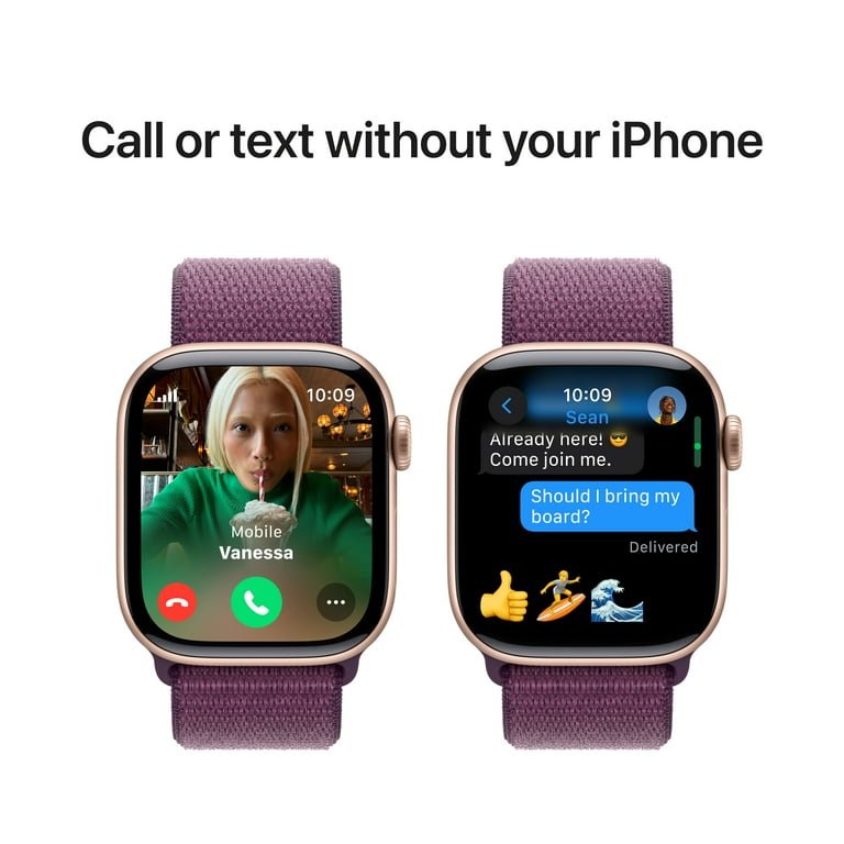 Apple Watch Series 10 GPS + Cellular 42mm Rose Gold Aluminum Case with Plum Sport Loop - Image 7