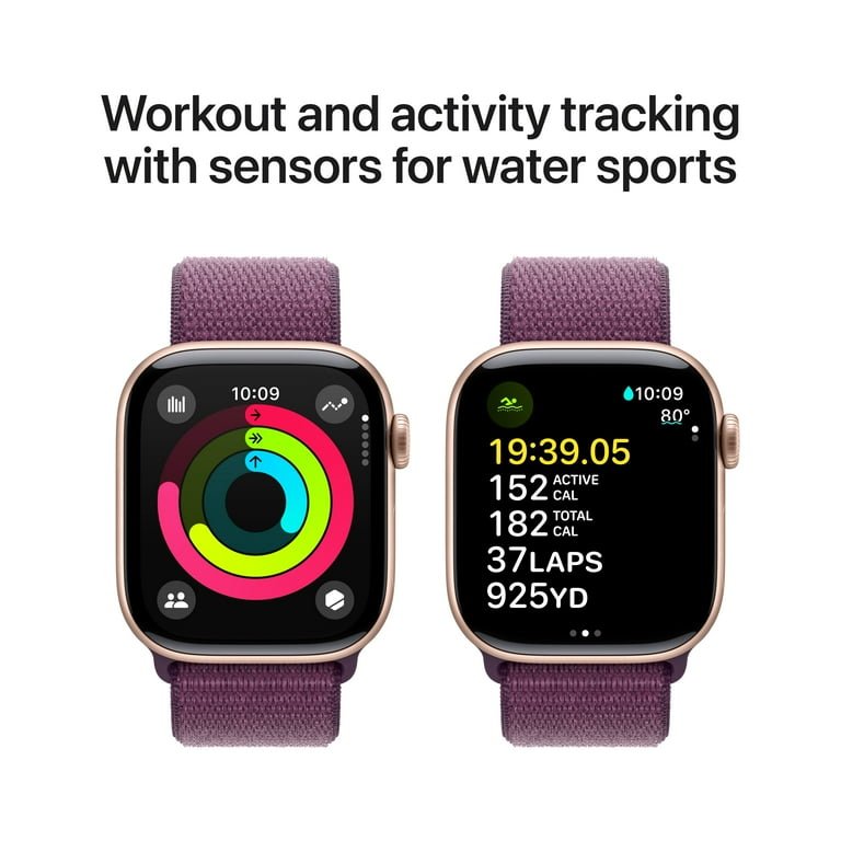 Apple Watch Series 10 GPS + Cellular 42mm Rose Gold Aluminum Case with Plum Sport Loop - Image 3