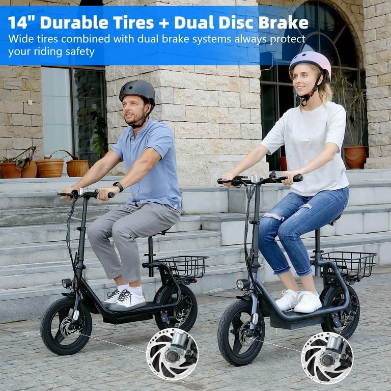 SANOPY 350W Electric Scooter with Seat for Adults, 15 Miles Range 20 Mph, 36V 5.2Ah Battery Moped, 14" Big Tire Commuter Electric Bike with Shock Absorbing, Black - Image 3