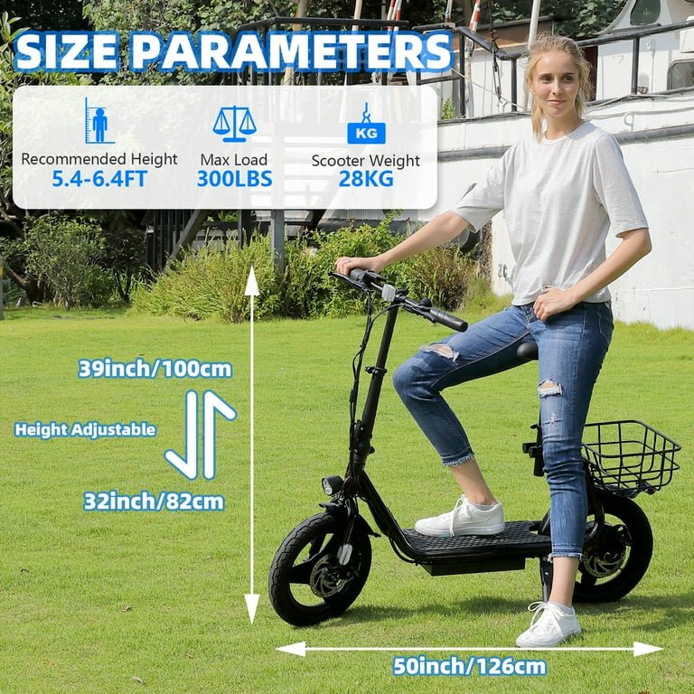 SANOPY 350W Electric Scooter with Seat for Adults, 15 Miles Range 20 Mph, 36V 5.2Ah Battery Moped, 14" Big Tire Commuter Electric Bike with Shock Absorbing, Black - Image 4