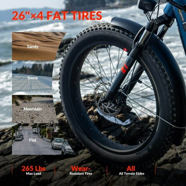 Electric Bike for Adults, 26" x 4” Fat Tire Electric Bicycle, 1500W Peak Motor 50 Miles, 48V 15.6Ah Removable Battery & 7 Speed Electric Mountain Bike with Rear Rack, UL2849 - Image 10