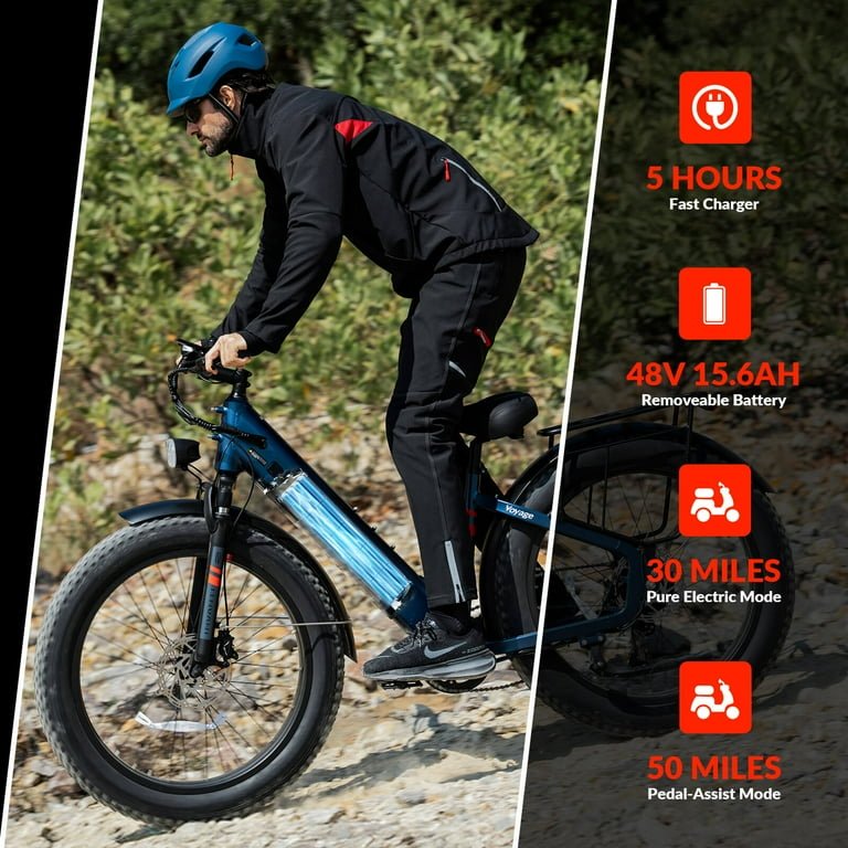 Electric Bike for Adults, 26" x 4” Fat Tire Electric Bicycle, 1500W Peak Motor 50 Miles, 48V 15.6Ah Removable Battery & 7 Speed Electric Mountain Bike with Rear Rack, UL2849 - Image 3