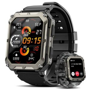 DekeFit Smart Watch (Answer/Receive calls), 1.9" HD Smart watch, 2 Straps, Heart Rate Measurement and Sleep Monitoring for Android and iPhone Phones, 48mm, Black