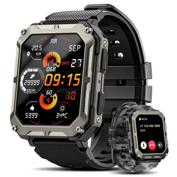 DekeFit Smart Watch (Answer/Receive calls), 1.9" HD Smart watch, 2 Straps, Heart Rate Measurement and Sleep Monitoring for Android and iPhone Phones, 48mm, Black