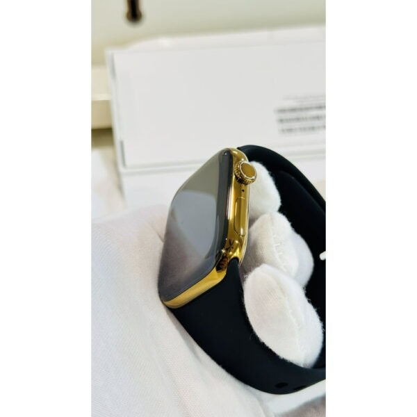 Custom Bright Gold 46mm iWatch Series 10 with a Black Sport Band Gold Plated Pin 2024 Release - Image 2