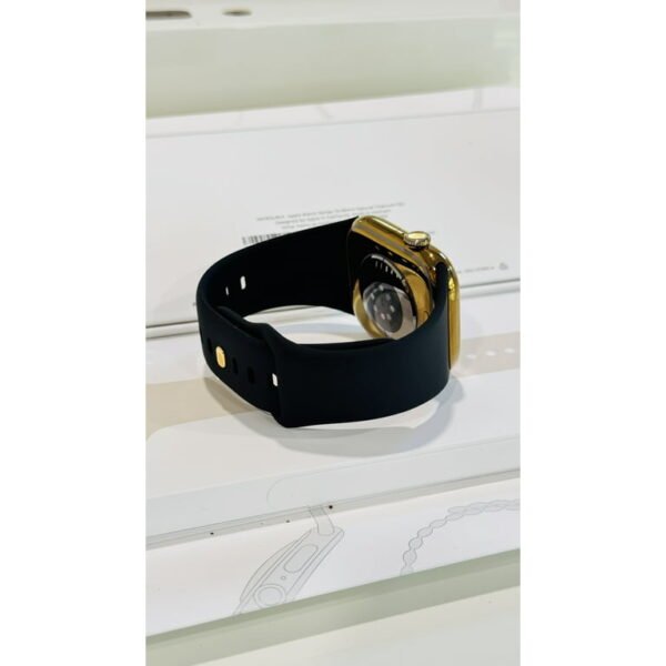 Custom Bright Gold 46mm iWatch Series 10 with a Black Sport Band Gold Plated Pin 2024 Release - Image 3