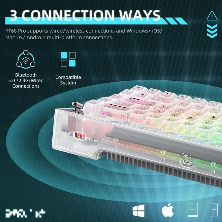 Machenike KT68 Pro 65% RGB Wireless Compact Mechanical Gaming Keyboard, Customizable LED Screen, 3-Modes 68 Keys Hot Swappable Linear Quiet Switch, Anti-Ghosting, Transparent Keycaps, Win/Mac, White - Image 5