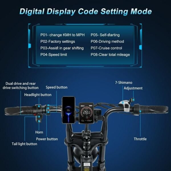 Movcan Dual Motor Dual Battery Electric Bike for Adults, 20" Fat Tire Electric Motorcycle Bike, Hydraulic Brakes 7-Speed 5-Layer Full Suspension UL2849 - Image 5