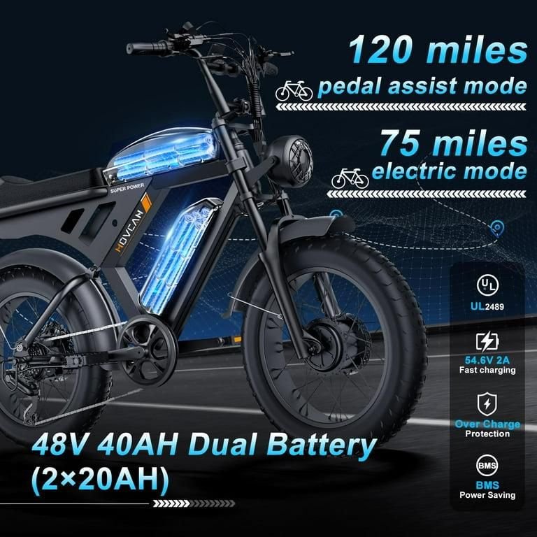 Movcan Dual Motor Dual Battery Electric Bike for Adults, 20" Fat Tire Electric Motorcycle Bike, Hydraulic Brakes 7-Speed 5-Layer Full Suspension UL2849 - Image 6