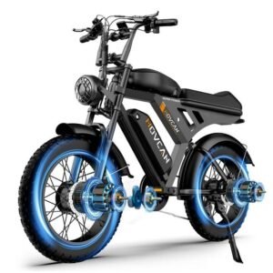 Movcan Dual Motor Dual Battery Electric Bike for Adults, 20" Fat Tire Electric Motorcycle Bike, Hydraulic Brakes 7-Speed 5-Layer Full Suspension UL2849