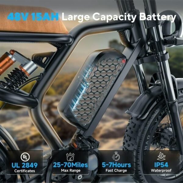 Electric Mountain Bike for Adults, 20" Fat Tire, 48V 15Ah Battery, 3000W Peak Dual Motor, 32MPH, UL2849 Certified Off-Road E-Bike - Image 5