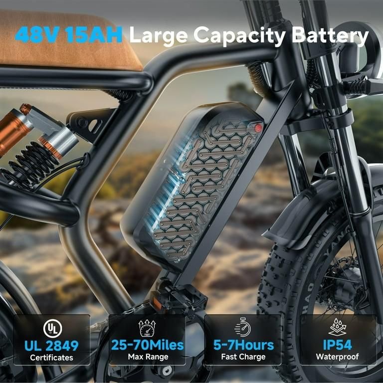 Electric Mountain Bike for Adults, 20" Fat Tire, 48V 15Ah Battery, 3000W Peak Dual Motor, 32MPH, UL2849 Certified Off-Road E-Bike - Image 5
